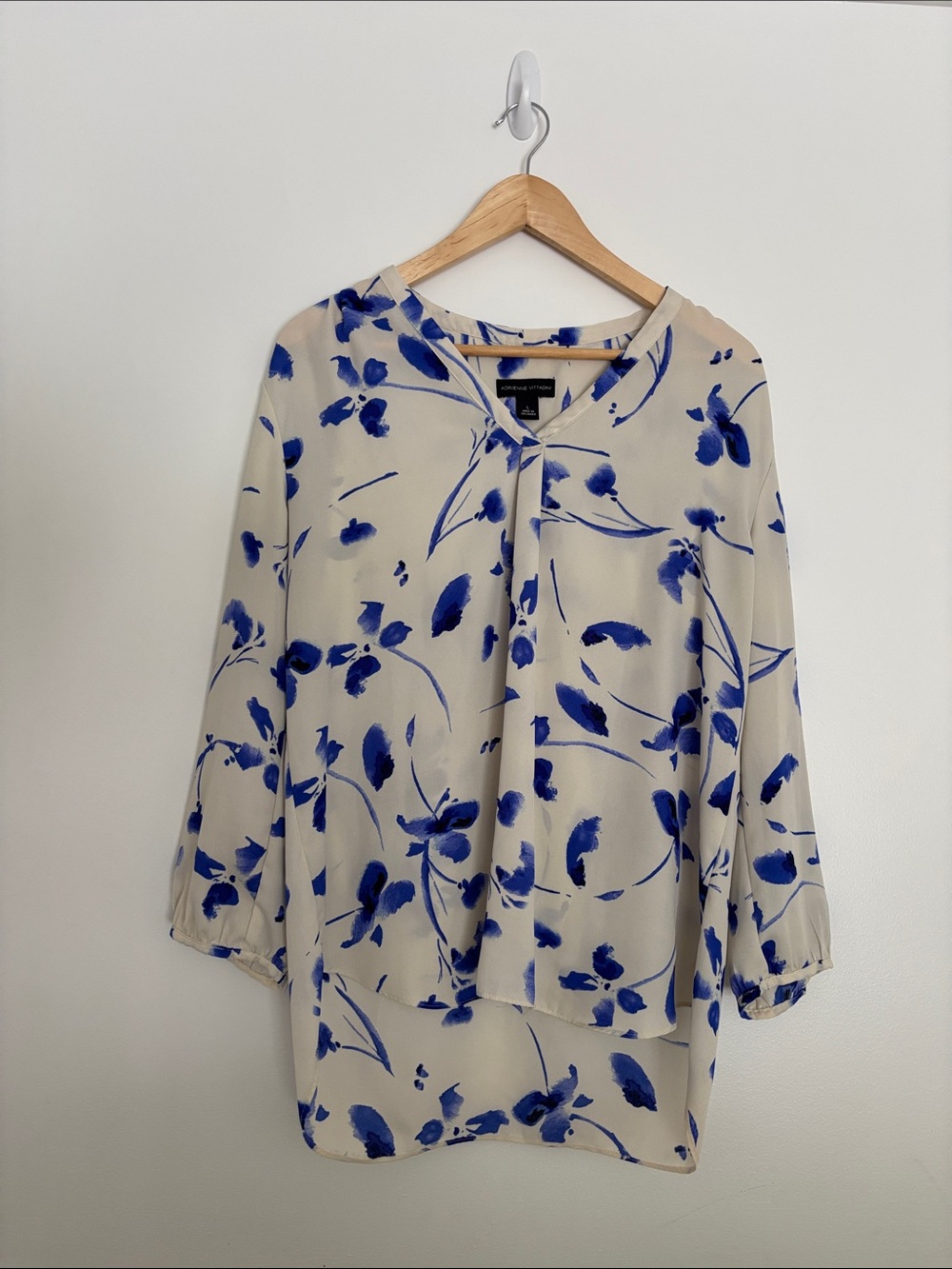 Adrienne Vittadini Cream Blouse with Blue Floral Print